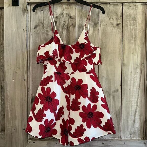Floral Red Flower Romper Ruffle - Picture 4 of 9